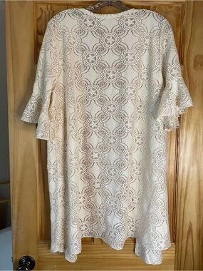 Cream Lace Floral Kimono with Bell Sleeves